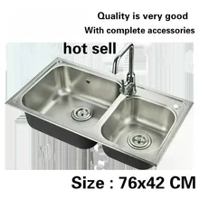 Стандартный модный двойной кухонный паз Мойка Посуды пищевой 304 нержавеющая сталь Горячая 760x420 мм