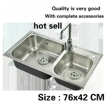 Best Free Shipping Standard Fashion Kitchen Double Groove Sink Wash The Dishes Food Grade 304 Stainless Steel Hot Sell 760x420 MM