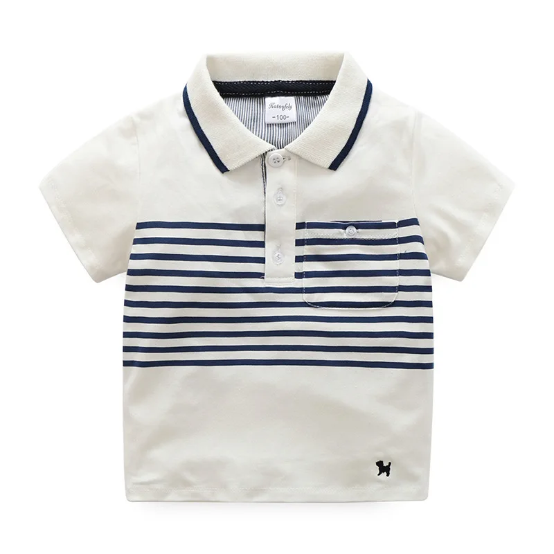 

New Summer Childrens Boys Clothes Striped Short Sleeved Shirts Lapel Puppy Printing Embroidery Costume Roupas Infantis Menino T