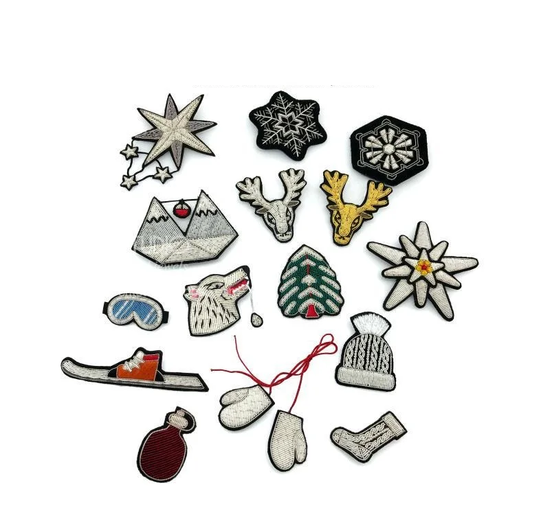 

DIY High quality 3D Hand embroidered badges Skiing supplies/hat/sock/snowflake Armband applique for Coat Trousers Bag Brooch