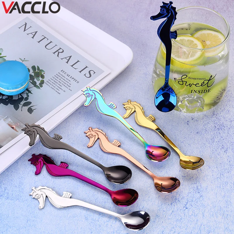 

Vacclo 304 Stainless Steel Coffee Spoon New Marine Creative Seahorse Spoon Magic Tea Mixing Spoon Hanging Cup Spoon Bar Tools