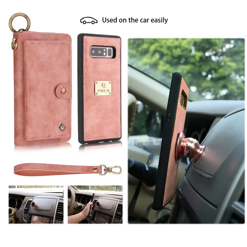 Najtaniej Wielofunkcyjny skórzany zamek portfel na karty torba etui do Samsung Galaxy S10e uwaga 8 9 10 Pro S7 krawędzi S8 S9 S10 Plus zdejmowana torebka dla iPhone 11 Pro XS Max XR X 6 6S 7 8 Plus