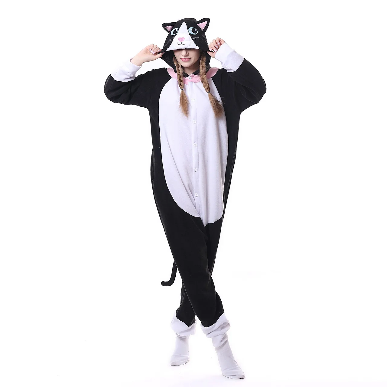 кигуруми Животных розовый Кот Onesie для мужчин и женщин мультфильм
