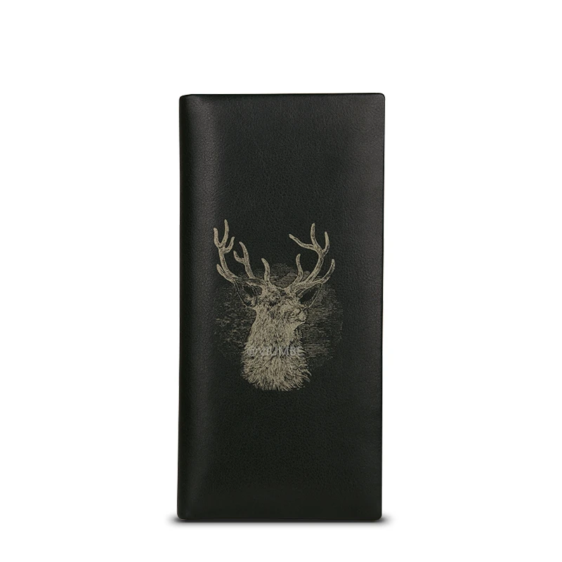 

fashion men soft genuine leather wallet long deer animal printing vintage male purse cards holder for man business money bag big