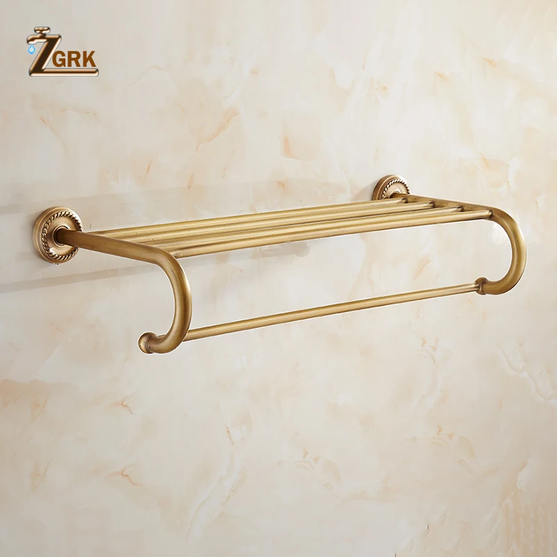 ZGRK Foldable Antique Brass Bath Towel Rack Active Bathroom Towel Holder Double Towel Shelf Bathroom Accessories 96031-MH