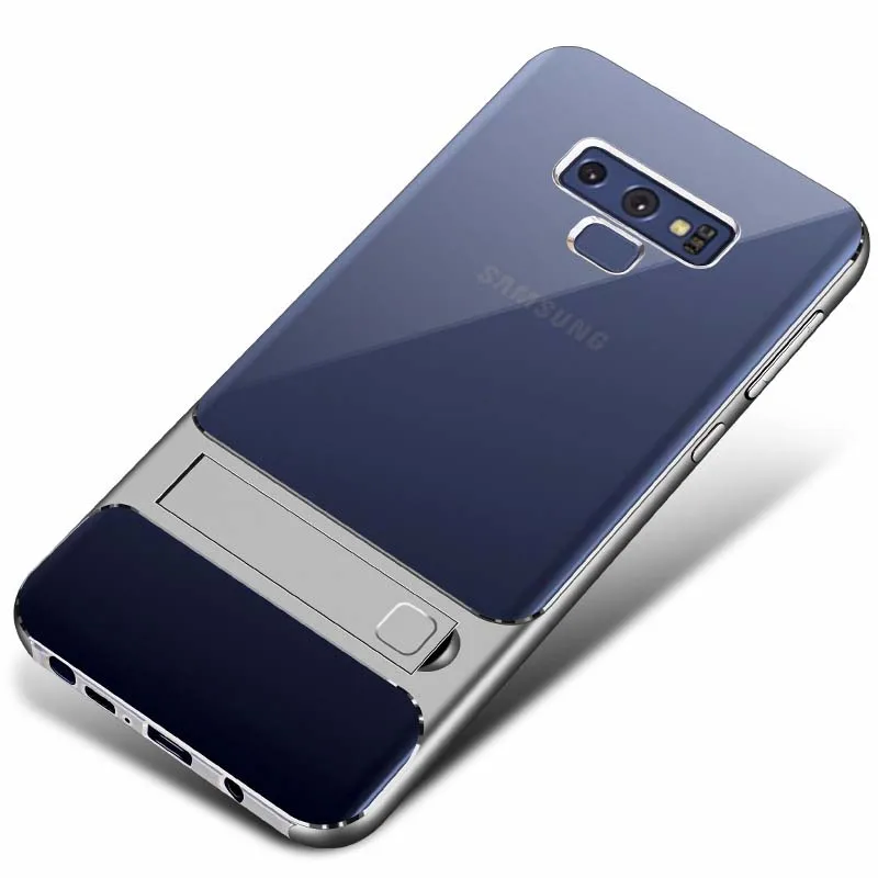 Серебристый ITEUU NOTE9 PC TPU чехол с подставкой для samsung Galaxy Note 9 чехол s Мягкие противоударные силиконовые прозрачные чехлы с подставкой - Цвет: Серебристый