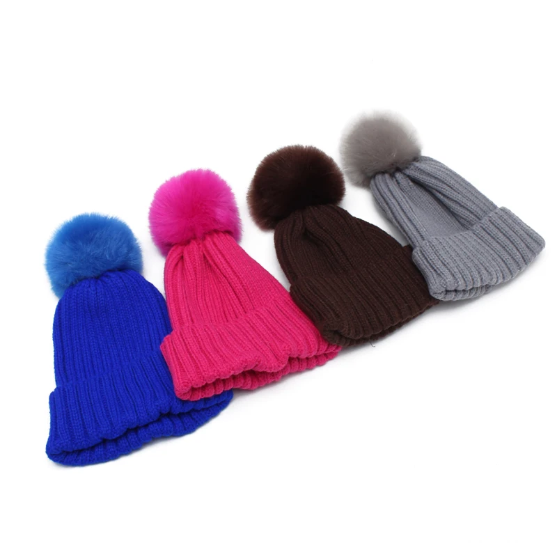 Kids Cute Knitted Hats 2017 Auutmn Winter New Children Pom Poms Beanies