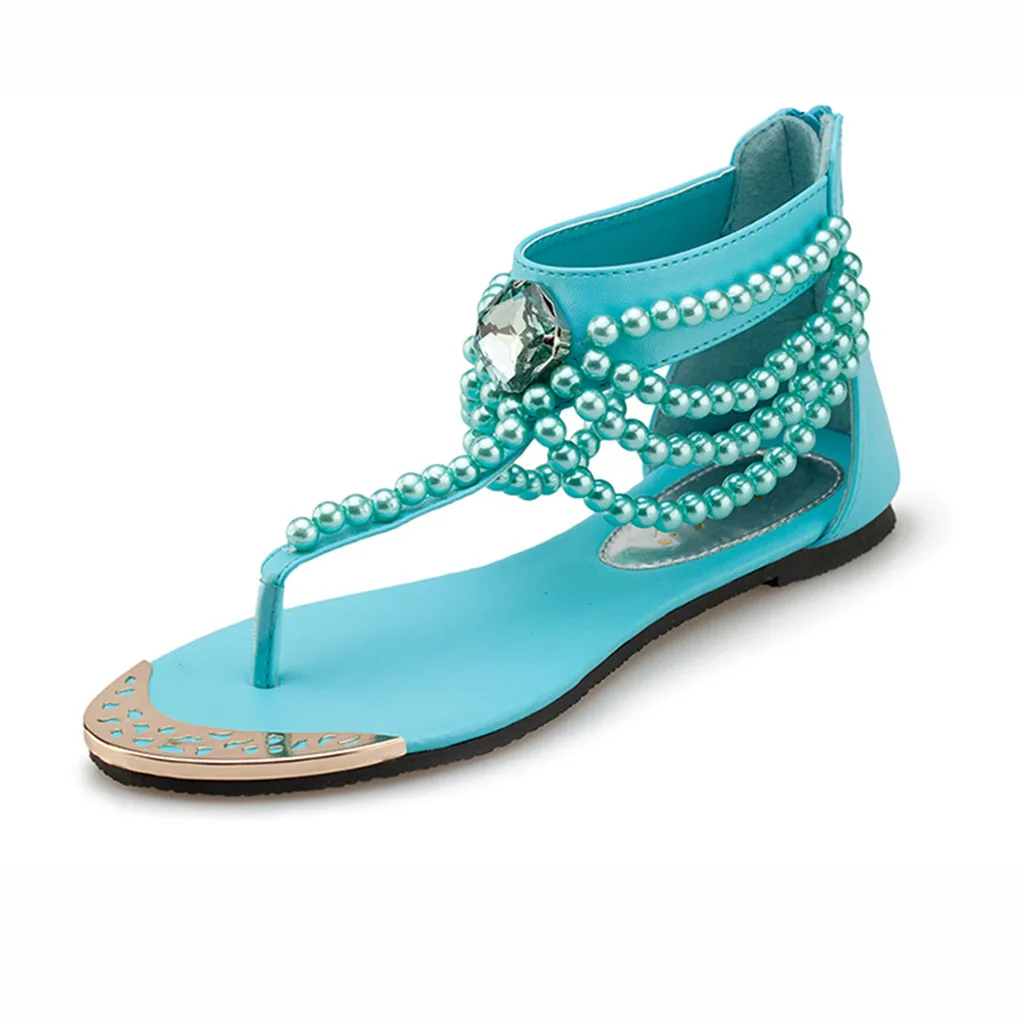 SAGACE/обувь; женские босоножки; Женская обувь в богемном стиле; повседневная обувь на плоской подошве с кристаллами; сандалии; коллекция года; Лидер продаж; Летние босоножки - Цвет: Небесно-голубой