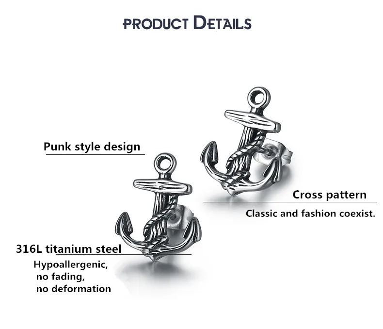 KLDY, мужские сережки на Хэллоуин, серебряная шпилька в виде якоря, сережки, Панк Крест, нержавеющая сталь, мужские ювелирные изделия,, Рождественский подарок