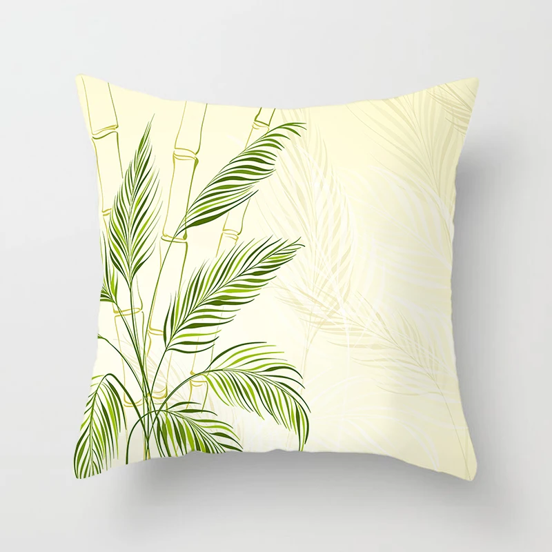 

Simple Nordic Style Pillowcase Green Bamboo Funda Almohada 45*45 Green Leaves Pillow Cover Polyester Dakimakura Decorativa