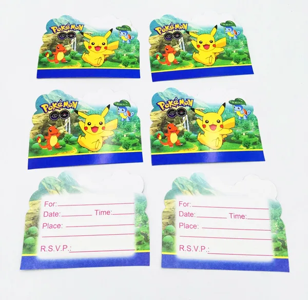 

10pcs/lot Pokemon Gotheme paper invitation card kids favor birthday Pokemon theme wedding invitation card party supplies