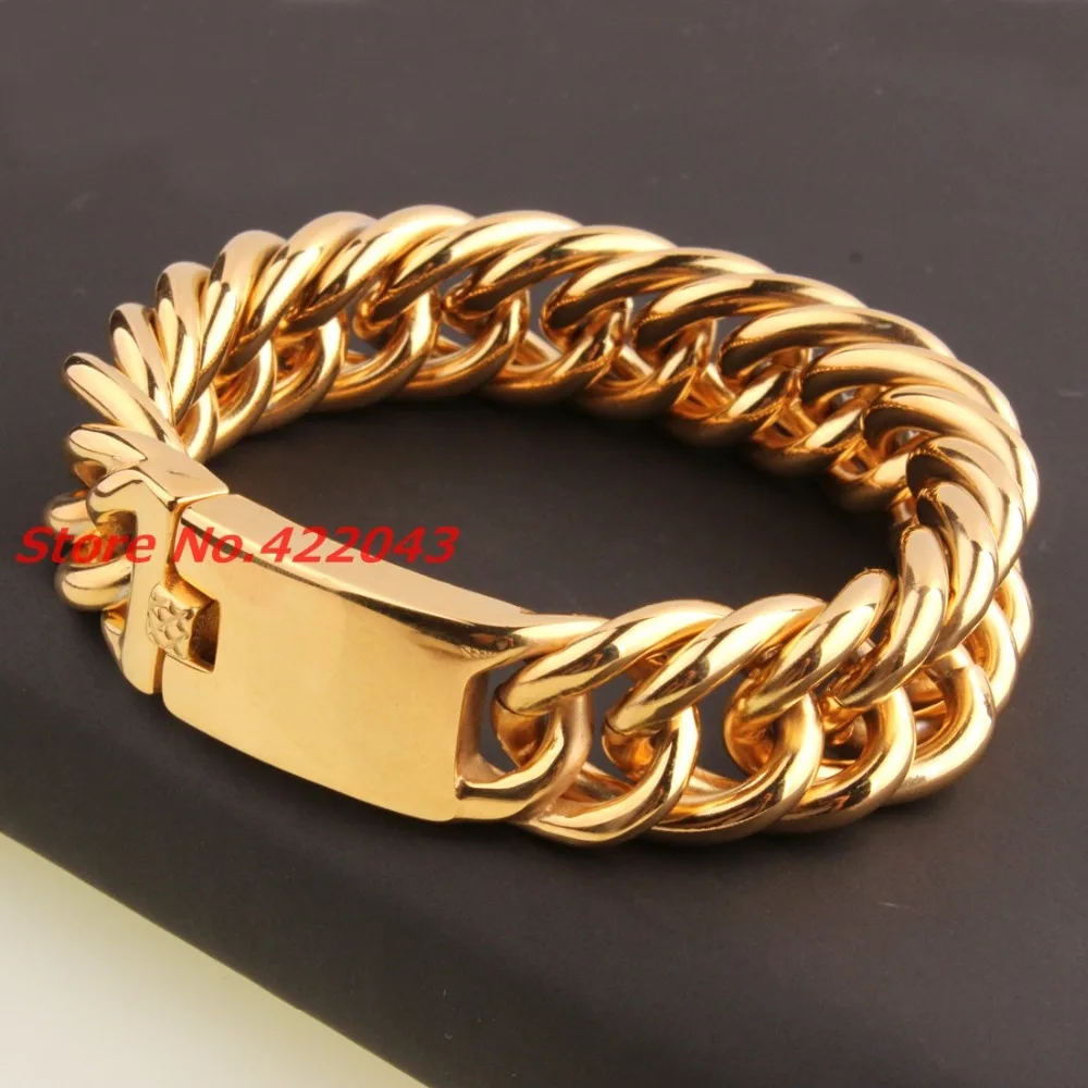 19mm Customied Size Heavy 316L Stainless Steel font b Gold b font color Curb Cuban Chain