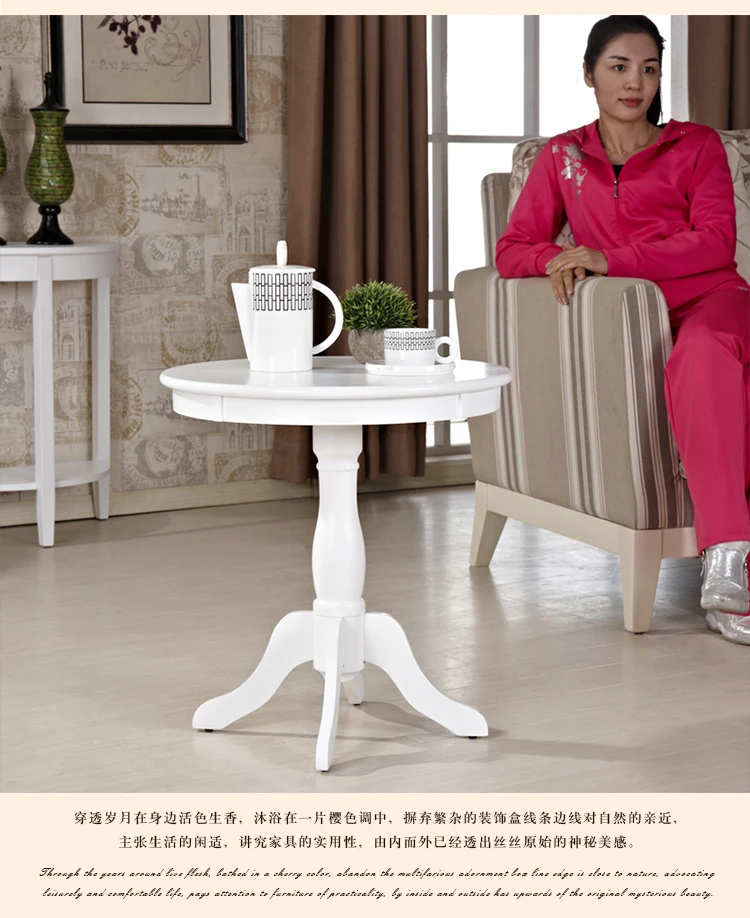American solid wood balcony small coffee table simple side sofa table living room mini round table.