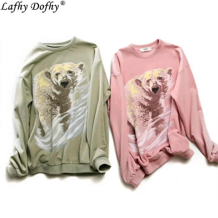 

Spring new brand Japanese sweet round neck pullover Slim print long-sleeved thick cotton print tide brand female 116