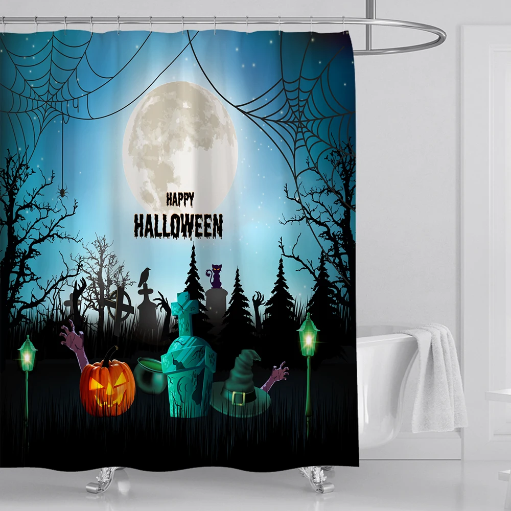 

DIDIHOU 1PC Halloween Shower Curtain For Bedroom Pedestal Rug Lid Toilet Cover Mat Bath Mat Set Bathroom Curtains