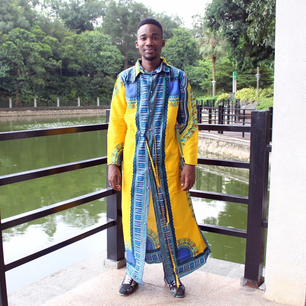 Dashikiage Унисекс Новая мода Базен длинная рубашка Африканский кафтан с длинным рукавом Дашики пояс