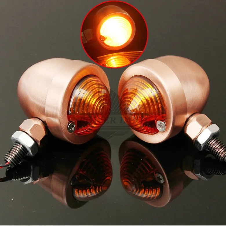 Universal Bronze Metal Turn Signals Amber Lights Indicators Bulb Bullet