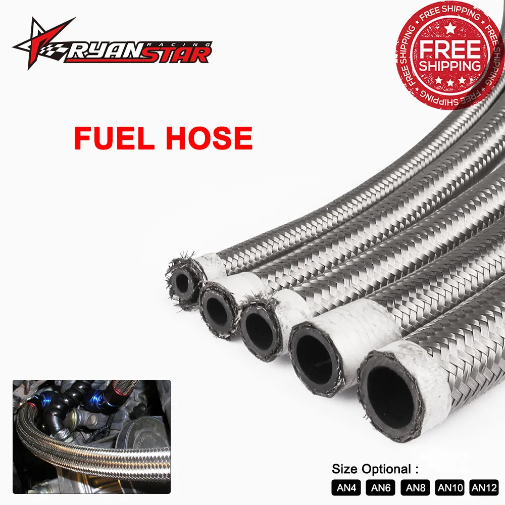 

1M AN4-AN12 Stainless Steel Universal Oil Hose End Fuel Hose Double Braided Fuel Line Turbo Oil Cooler Hose 1500 PSI HF046