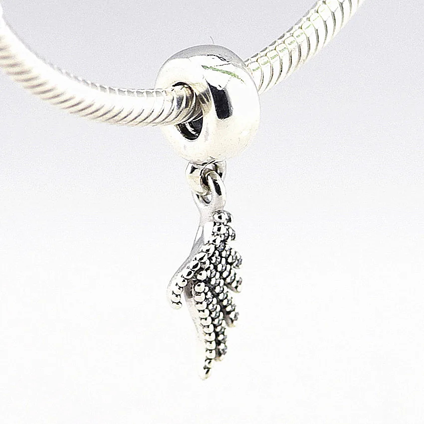 

Majestic Feather Charms 100% 925 Sterling Silver Clear CZ Dangle Charm Beads for Jewelry Making Fit Bracelets Diy PF267