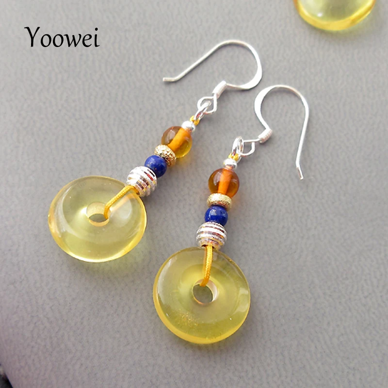 

Yoowei Brand Natural Amber Earrings Baltic Genuine Amber Unique Design Long Dangling Earring Women Jewelry Gift Pendientes ambar