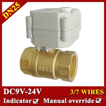 

2-Way Brass 1'' Electric Valve DC9V-24V 3/7 Wires BSP/NPT DN25 Electric Water Valve With Manual Override and Indicator