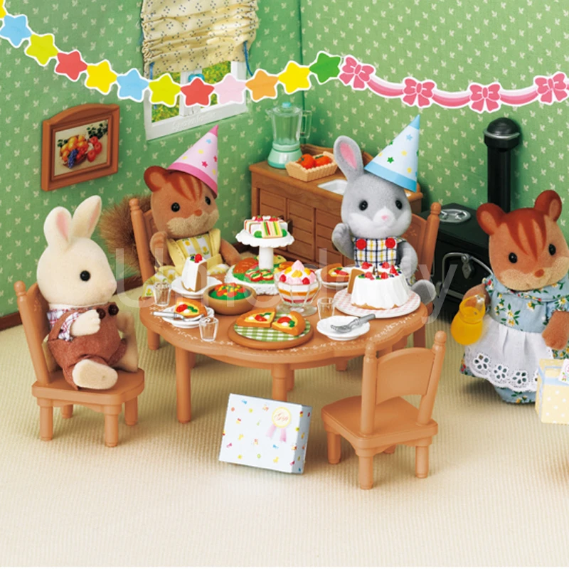 1 Set Sylvanian Families House Birthday Party Table Chair Mini Cake 1 Set Sylvanian Families House Birthday Party Table Chair Mini Cake Food Miniature Dollhouse Furniture Pretend Play Toys Gift In From