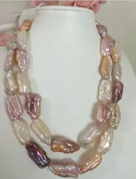 

free shipping >>>>noble jewelry double strands 14-15mm south sea baroque multicolor pearl necklace 32