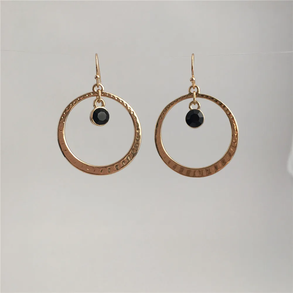 

CASUAL EARRINGS GOLD COLOR PLATING BLACK STONE IN CIRCLE DROP EARRING FOR WOMEN GIRL