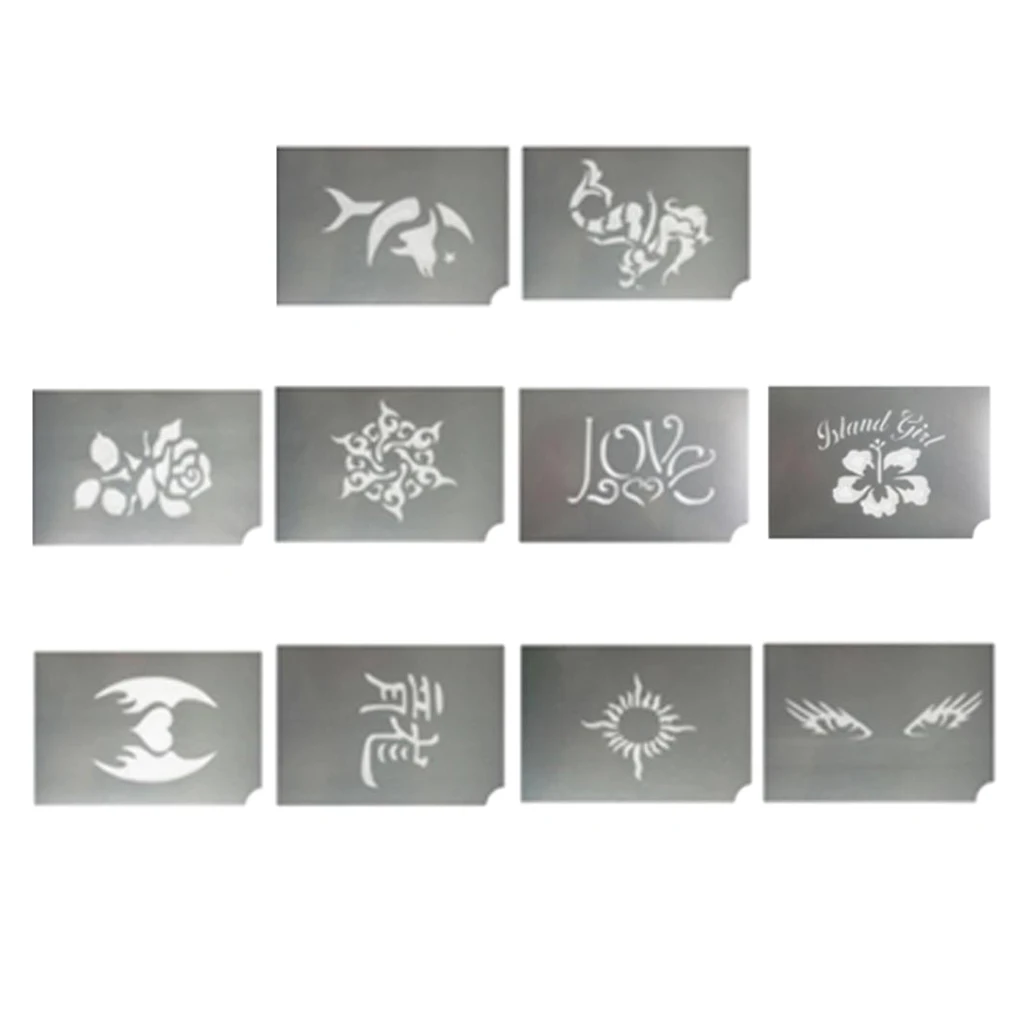 10pcs/Set Reusable Face Paint & Airbrush Glitter Tattoo Stencil Body Painting Facial Makeup Template Drawing Tattoo Design Tools
