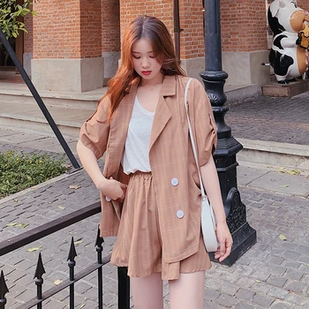 

new arrival fashion temperament women sets plaid outdoor comfortable suit and casual shorts work style trend lovely 2 pieces set