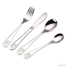 4pcs/set Baby Teaspoon Spoon Food Feeding Fork Knife Utensils Set Stainless Steel Kids Learning Eating Habit Children Tableware