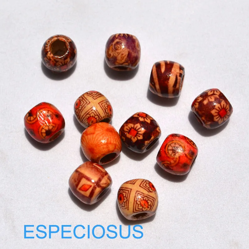 

DIY Fashion Jewelry Accessory Flower Painted Beads Necklace Department 12MM Big Hole Spacer Wooden Beads Round Shape 100pcs