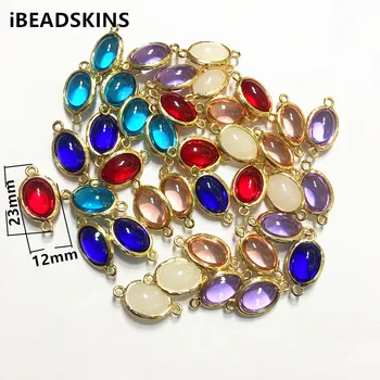 

New arrival! 23x12mm 50pcs/lot gold color Copper Material with glass oval-shape connectors for Jewelry handmade DIY