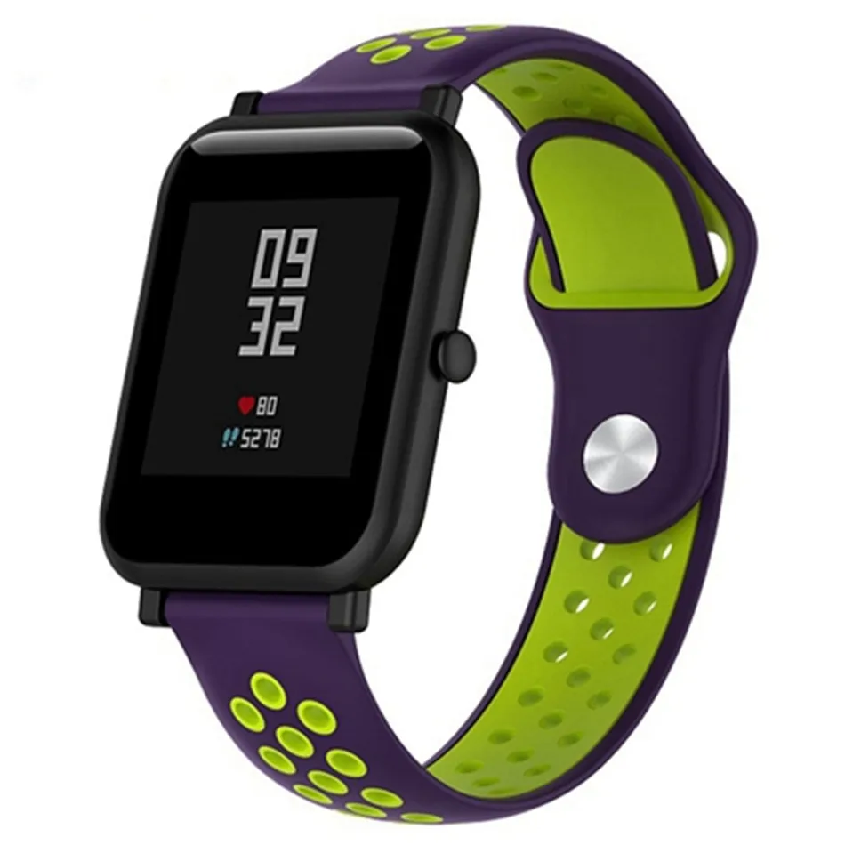 Двухцветный сшивание сменный ремешок для часов 20 мм для Xiaomi Huami Amazfit Bip 22 мм ремешок для samsung gear S3 Смарт-часы - Цвет: purple