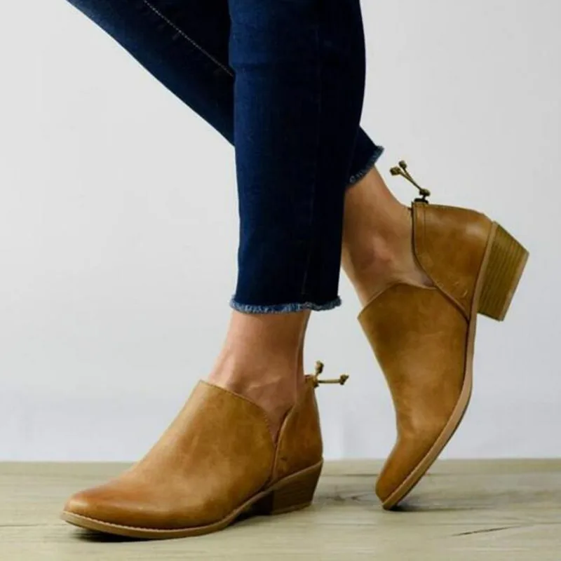 

Women's Boots 2019 Autumn Winter New Women's Martin Boots Pointed Low-heeled Boots Women's Boots Large 35-44 Size Women's Shoes