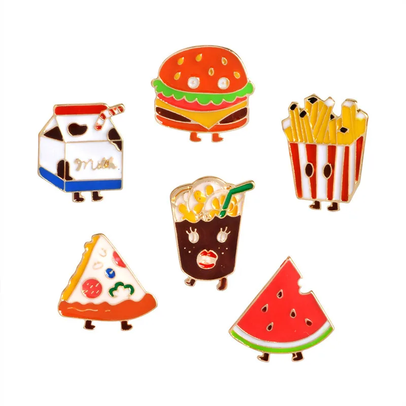 

Cute Cartoon Milk Watermelon Metal Enamel Brooch Personality Long Feet Pizza Burger Soda Badge Pin Fun Trendy Jewelry Gift