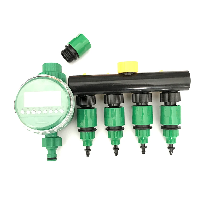 

1 kit (7 pcs) Garden irrigation Drip timer Hose Splitter 4 Way Tap Connectors Quick Connector 3/4'' Screw thread interface