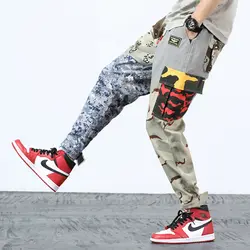 Осень 2018 г. Модные для мужчин джинсы для женщин High Street Хип Хоп Jogger брюки девочек большой карман штаны-карго Камуфляж Военная униформа Стиль