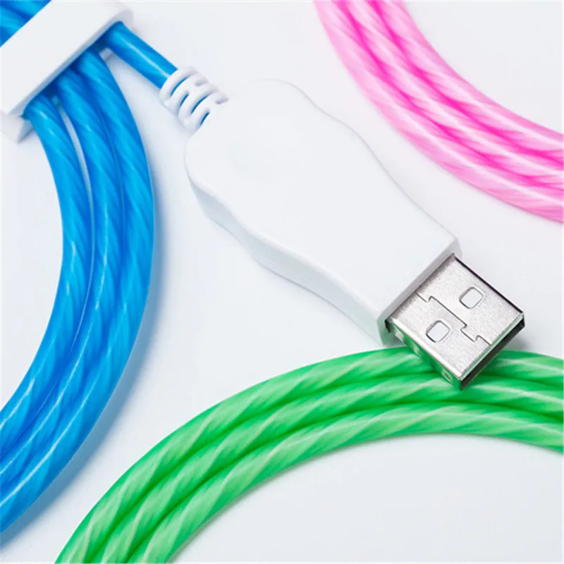 LED Glow Flowing Data USB Charger Type C/Micro USB/8 Pin Charging Cable for iPhone X Samsung Galaxy S9 S8 Charge Wire Cord