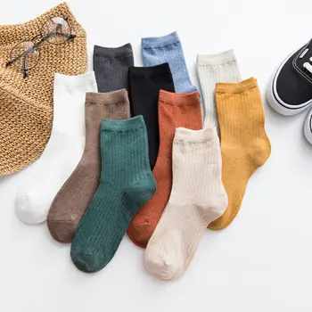 

Woman Long Socks 2019 Sping New 5 Pairs Korea Style Cotton Solid Candy Color Breathable Women Fashion Socks Women Cotton Socks