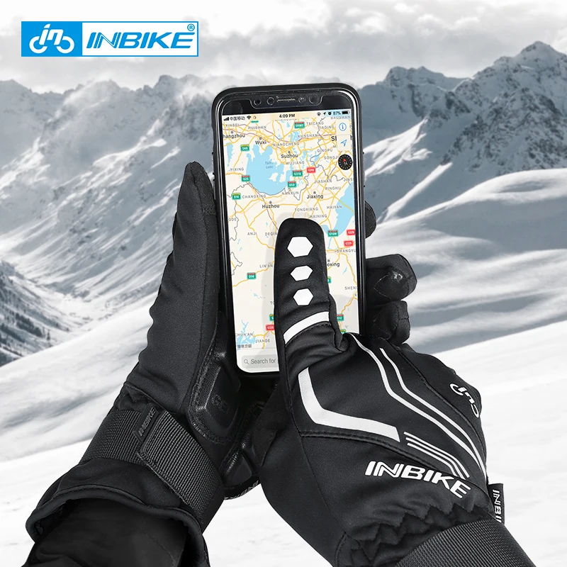 Цена INBIKE 2019 зимние велосипедные перчатки с гелевой подкладкой, теплые велосипедные перчатки с полным пальцем, перчатки для сенсорного экрана, ве...
