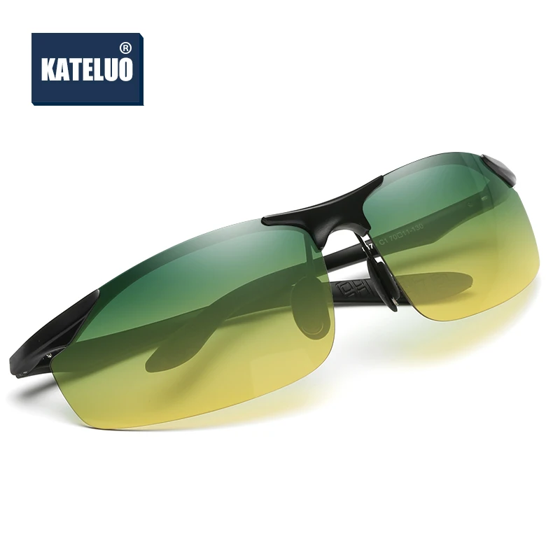 KATELUO, Брендовые мужские поляризованные солнцезащитные очки, день, ночное видение, для вождения, алюминиевые, для ночного вождения, очки oculos de sol masculino 8179