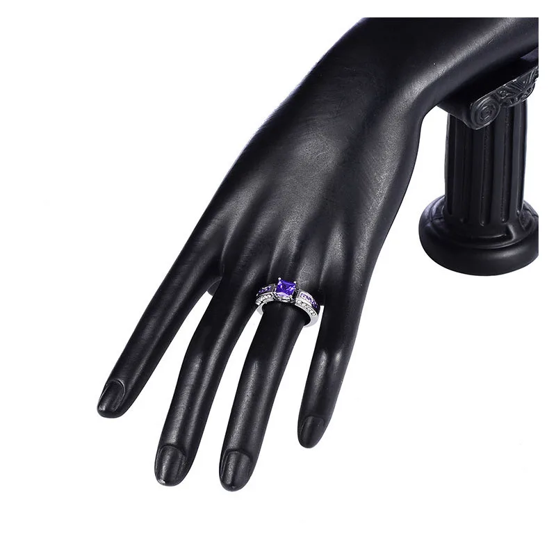 Fashion Wedding Ring For Lovers SILVER Color Crystal CZ Couple Rings Set Men Women Engagement White Violet Color Accessories R10