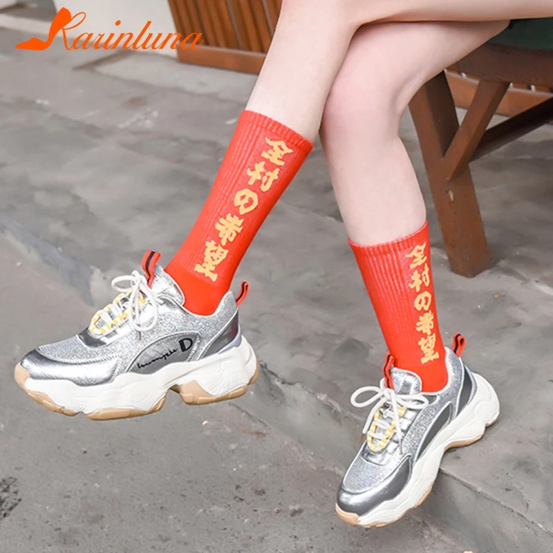 

KARINLUNA New Arrivals 2019 High Quality Hot INS Shoes Woman Sneakers Lace Up Flat Platform 4 Colors Woman Shoes Women Sneakers
