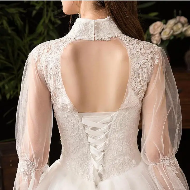 vintage wedding dresses 2022 New High Neck Three Quarter Sleeve Wedding Dress Sexy Illusion Lace Applique Plus Size Vintage Bridal Gown Robe De Mariee L reception dress for bride