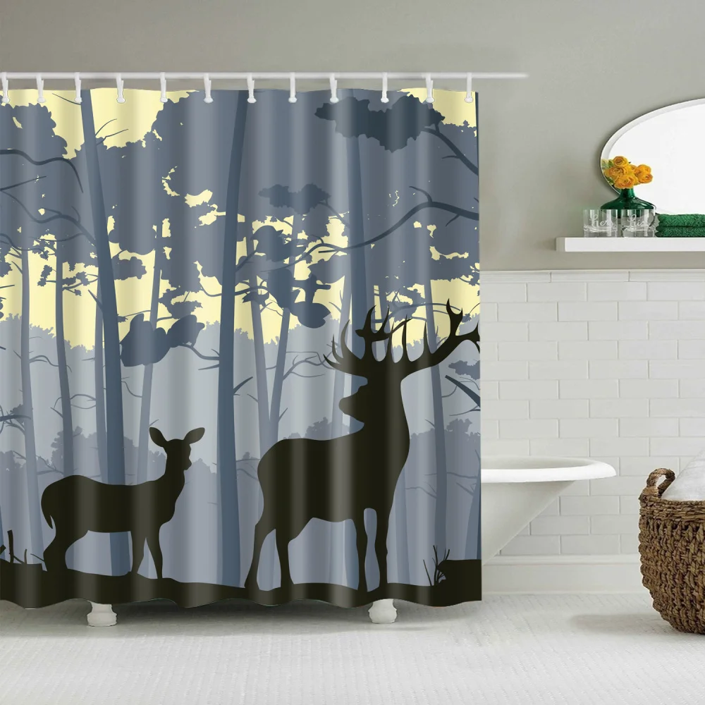 Занавеска для душа с изображением оленя и лося, 3d, с одной печатью, водонепроницаемая, Mildewproof, для декора ванной комнаты, 150x180, cortina de ducha - Color: B1123