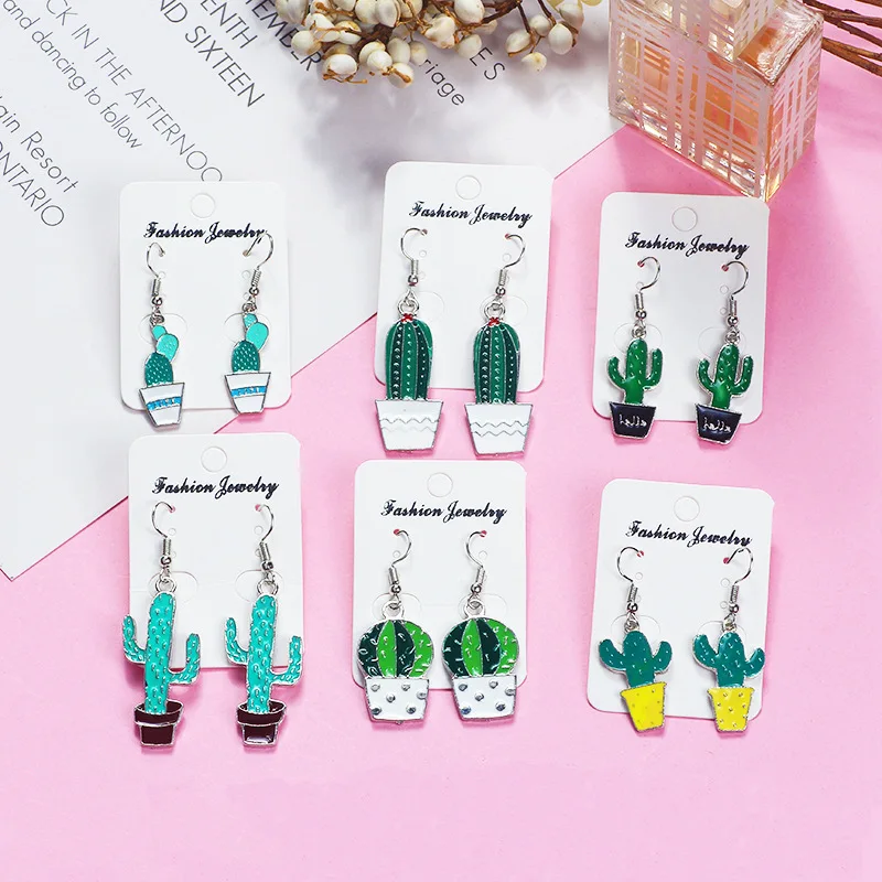 

Women Fun Earrings Version Of The Enamel Cactus Earrings Sweet Temperament Fresh Exaggerated Green Plant Ladies Earrings