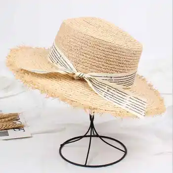 

WZCX 2019 New Bow Solid Color Casual Tide Flat Top Beach Hat Outdoor Korean Version Summer Straw Hat Women'S Cap