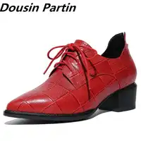 Dousin Partin สีแดง/สีดำผู้หญิงปั๊มแฟชั่น Lace Up สแควร์ Mid Heel N78969574 สุภาพสตรีปั๊ม 35 -39