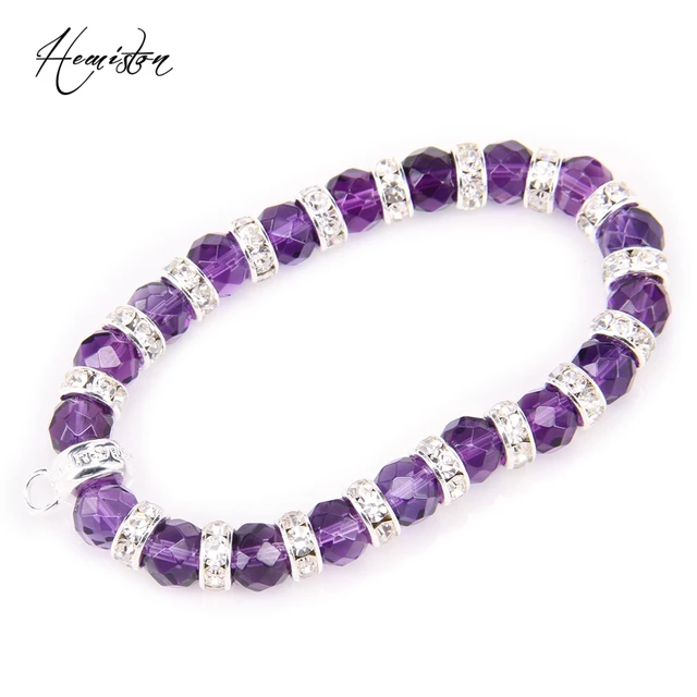 Thomas Facted Purple Crystal Bead Rhinestone Bracelet With A Thomas Facted Purple Crystal Bead Rhinestone Bracelet With A Branded Charm Carrier Fashion
